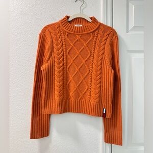 Tommy hilfiger Tommy Jeans orange cropped cable-knit sweater mockneck size M